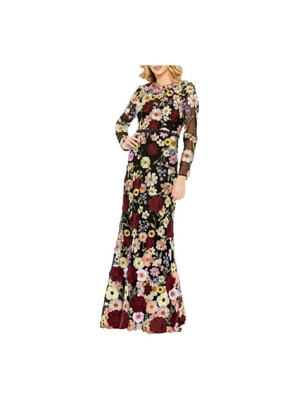 Mac Duggal Floral Embroidered Trumpet Gown Size 2 NWT